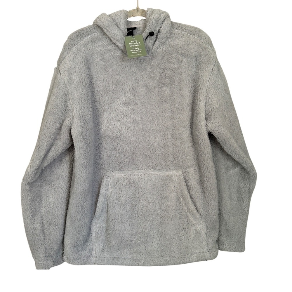 H&M Womens Relaxed Fit Fleece Hoodie‎ Light Grey Recycled Polyester Size M NWT